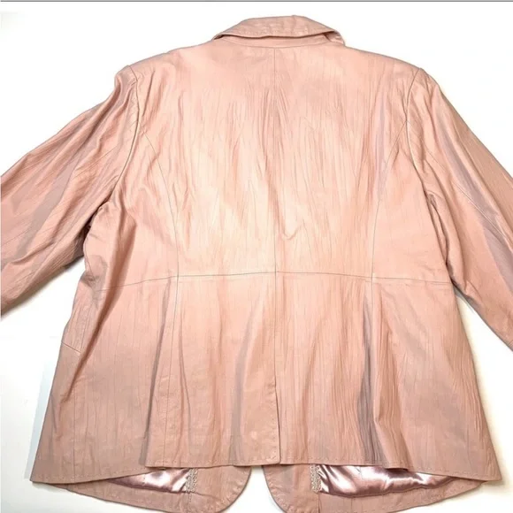 Y2K Ballet Pink Genuine Leather One Button Blazer. Size 1X. Smoke Free Home - Picture 2 of 5